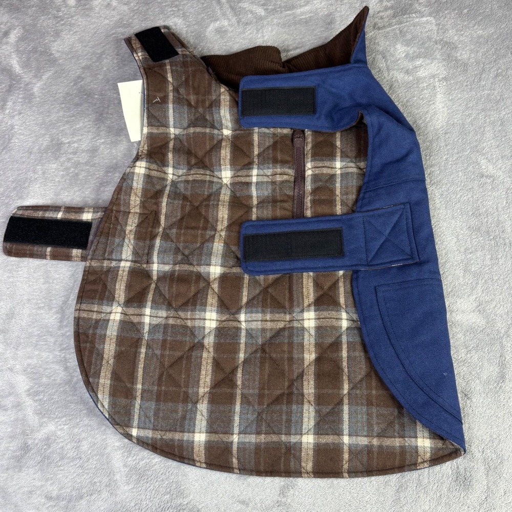 Timber Tails Blue Barn Coat Pet L Navy Canvas‎ Quilted Plaid Lining BP26234